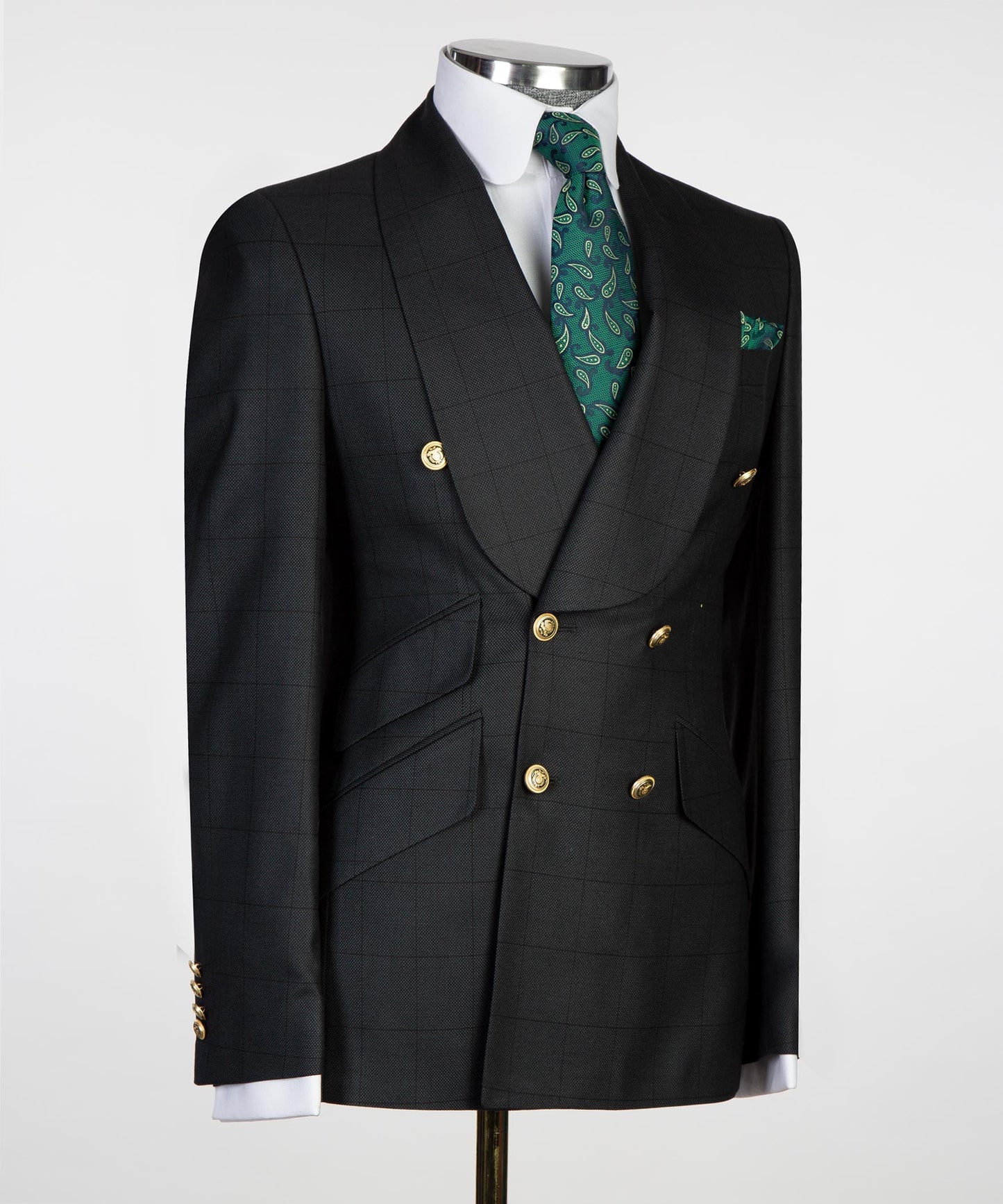 Smoking croisé 2 pièces pour homme, costume, noir, revers châle, look élégant à carreaux, idéal pour mariage, fêtes, bal, célébrations