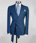 Men's 2 Piece Suit, Blue Designed, Belted Design, Costume