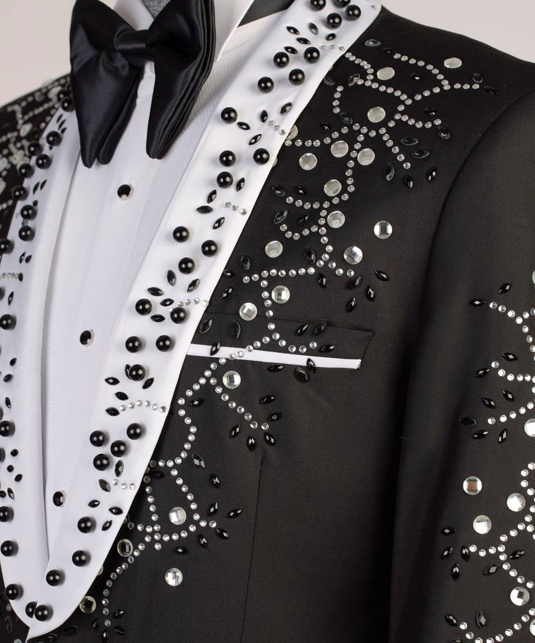 Men s 2 Piece Shining Tuxedo Suit Stone Stitched Black suit