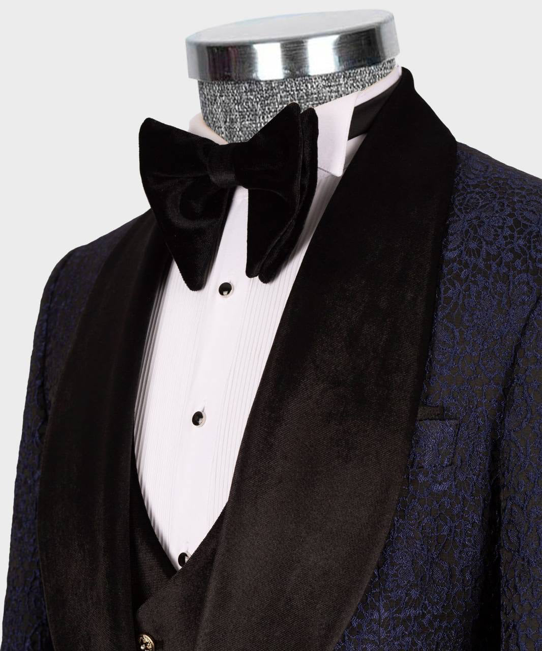Herren 3-teiliger Smoking aus Samt mit Revers in Marineblau