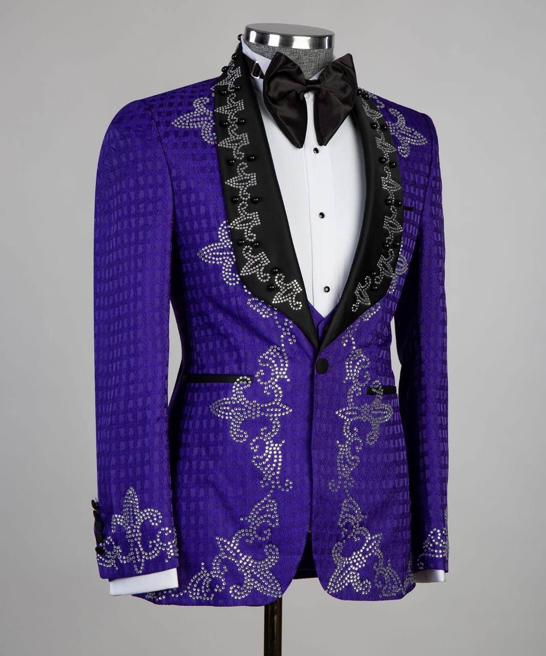 Men's 3 Piece Tuxedo, Shiny, Stone, Suit, Purple and Black, Beaded, St ...