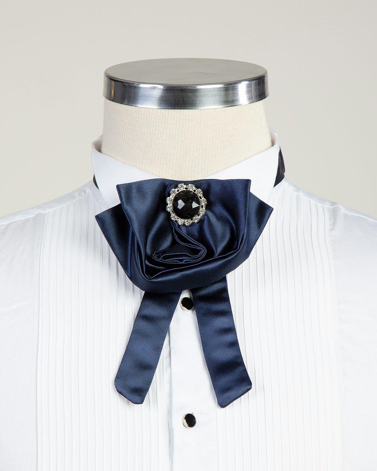 Navy Satin Big Bow Tie with Stone, Best For Wedding or Celebration Suits / Tuxedos