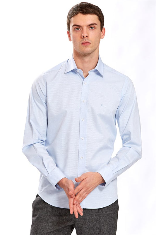 Men's Regular Fit Blue Cotton Shirt - Bristol