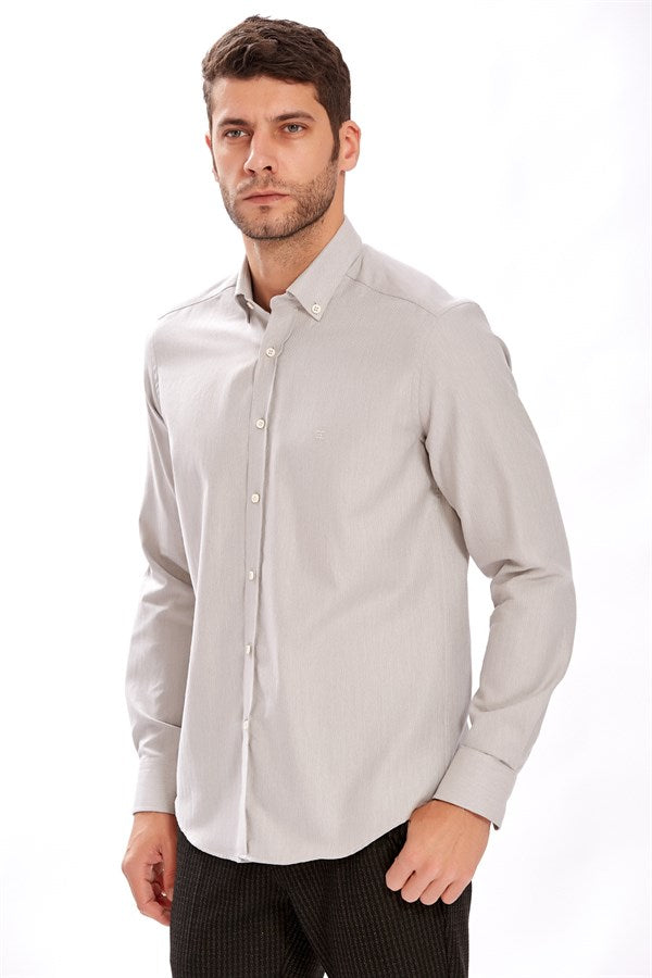 Herren Regular Fit Hellgraues Baumwollhemd - Timya