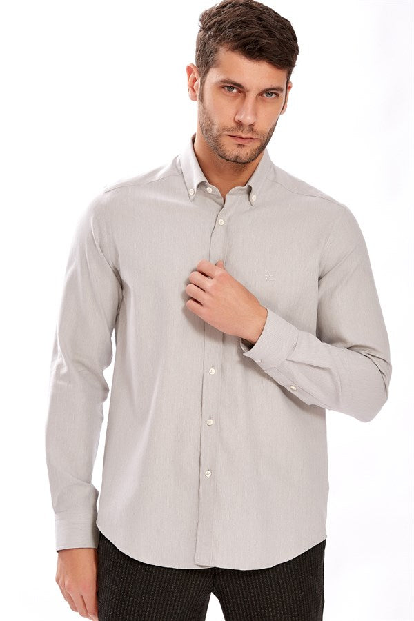 Men's Regular Fit Light Grey Cotton Shirt - Timya