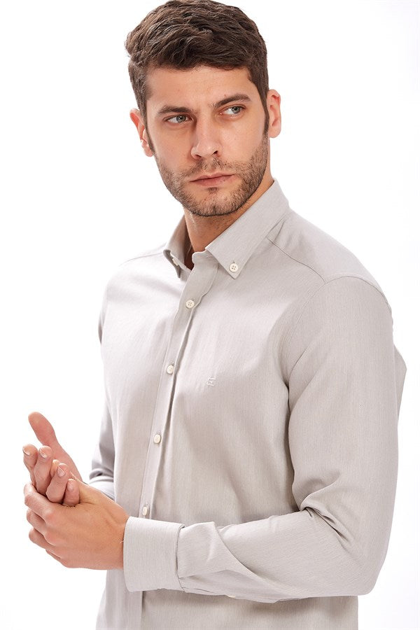 Herren Regular Fit Hellgraues Baumwollhemd - Timya