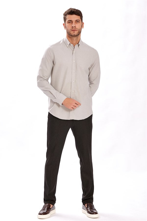 Men's Regular Fit Light Grey Cotton Shirt - Timya
