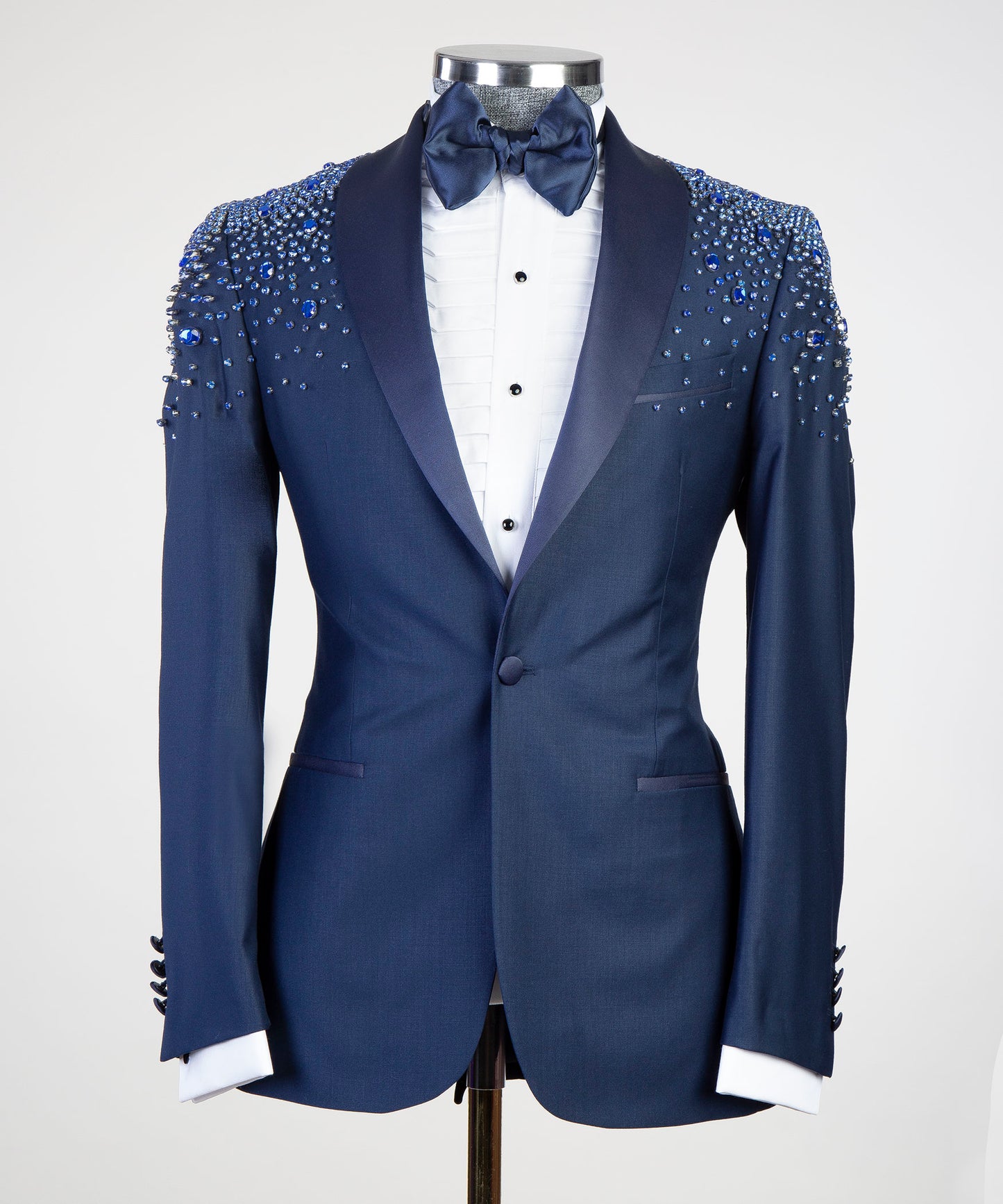 Smoking 2 pièces pour homme, costume, bleu, look élégant perlé, idéal pour mariage, affaires, bal, célébrations 