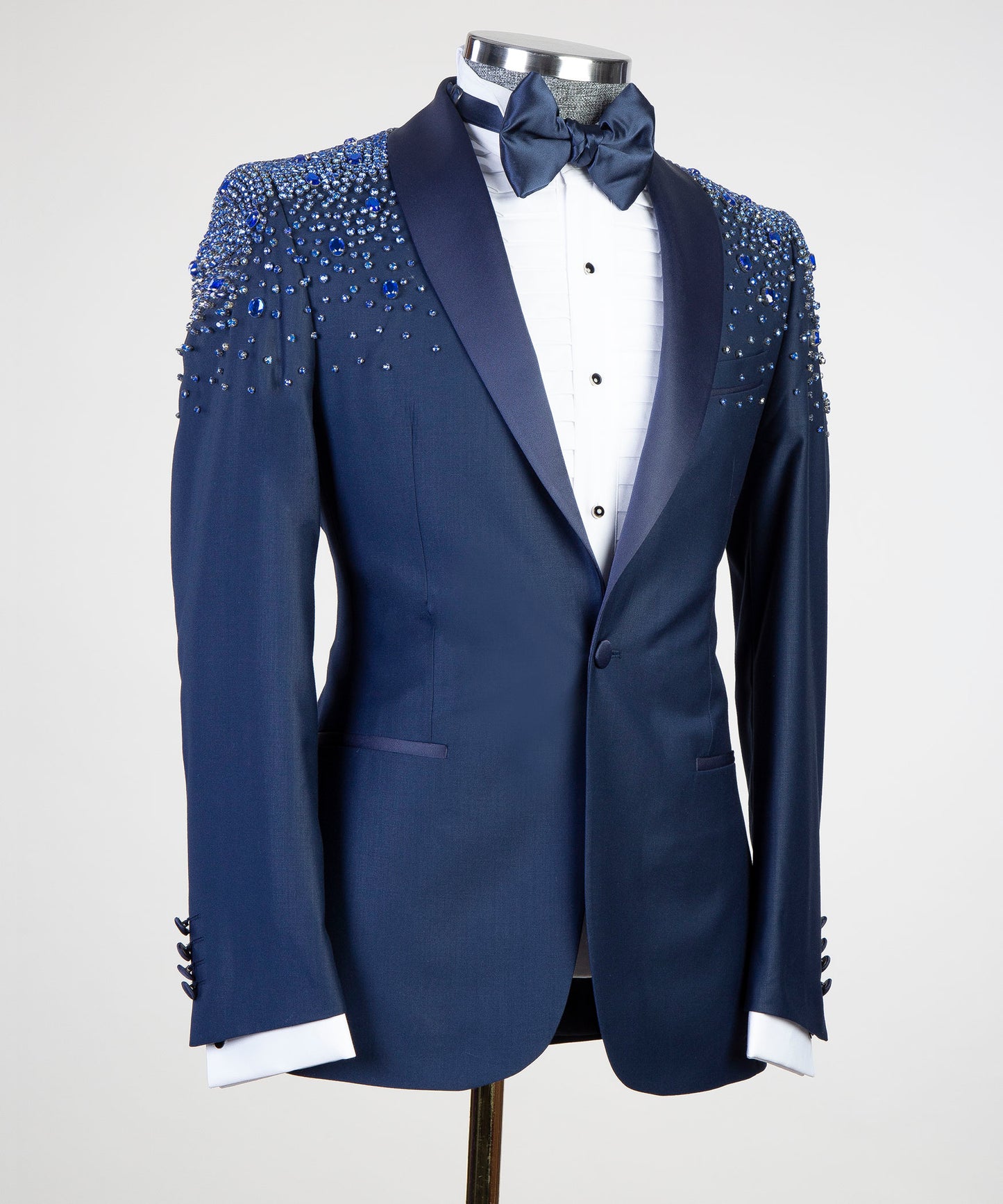 Smoking 2 pièces pour homme, costume, bleu, look élégant perlé, idéal pour mariage, affaires, bal, célébrations 