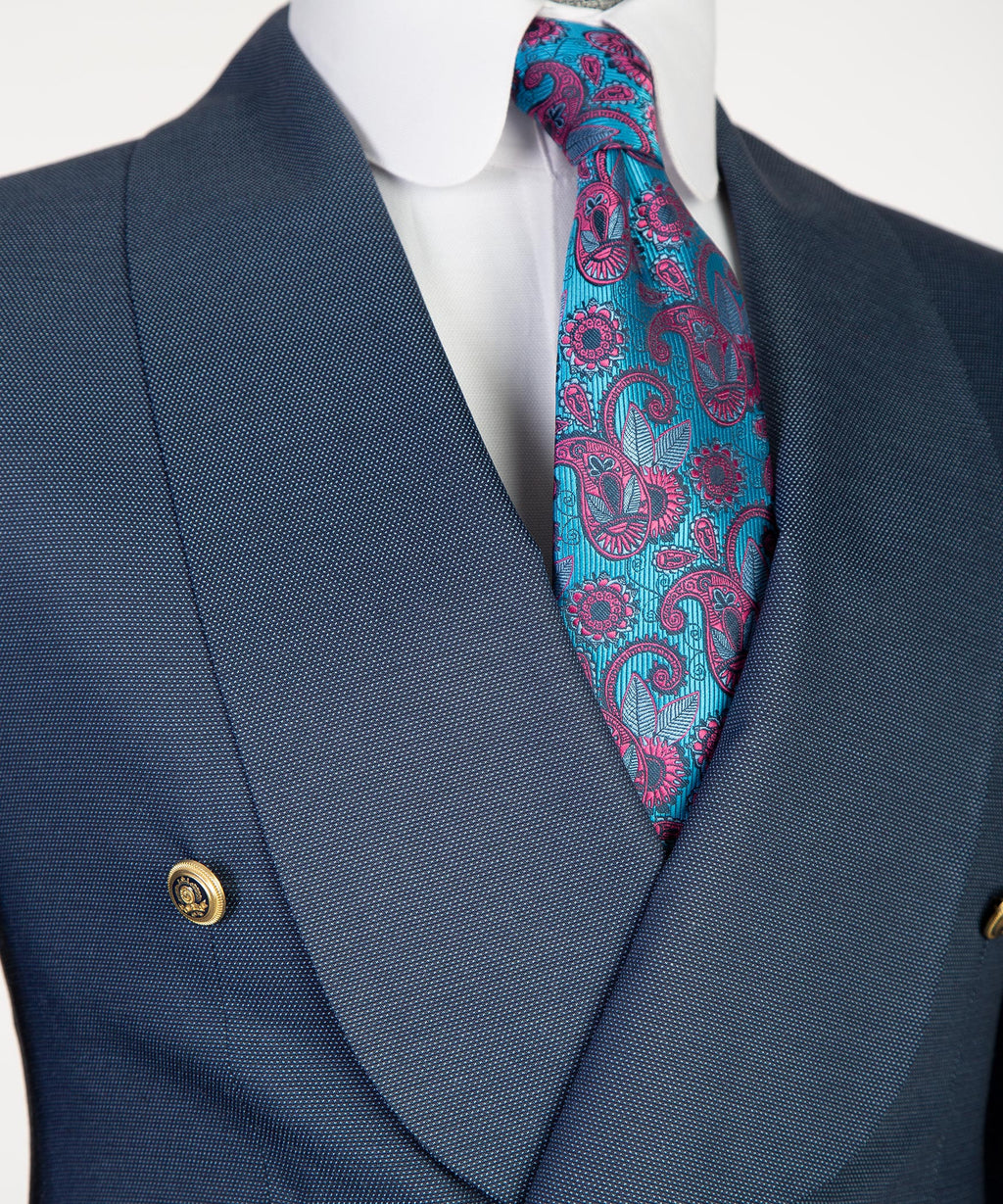 Men's 2 Piece Double Breasted Grey Blue Tuxedo Suit Shawl Lapel