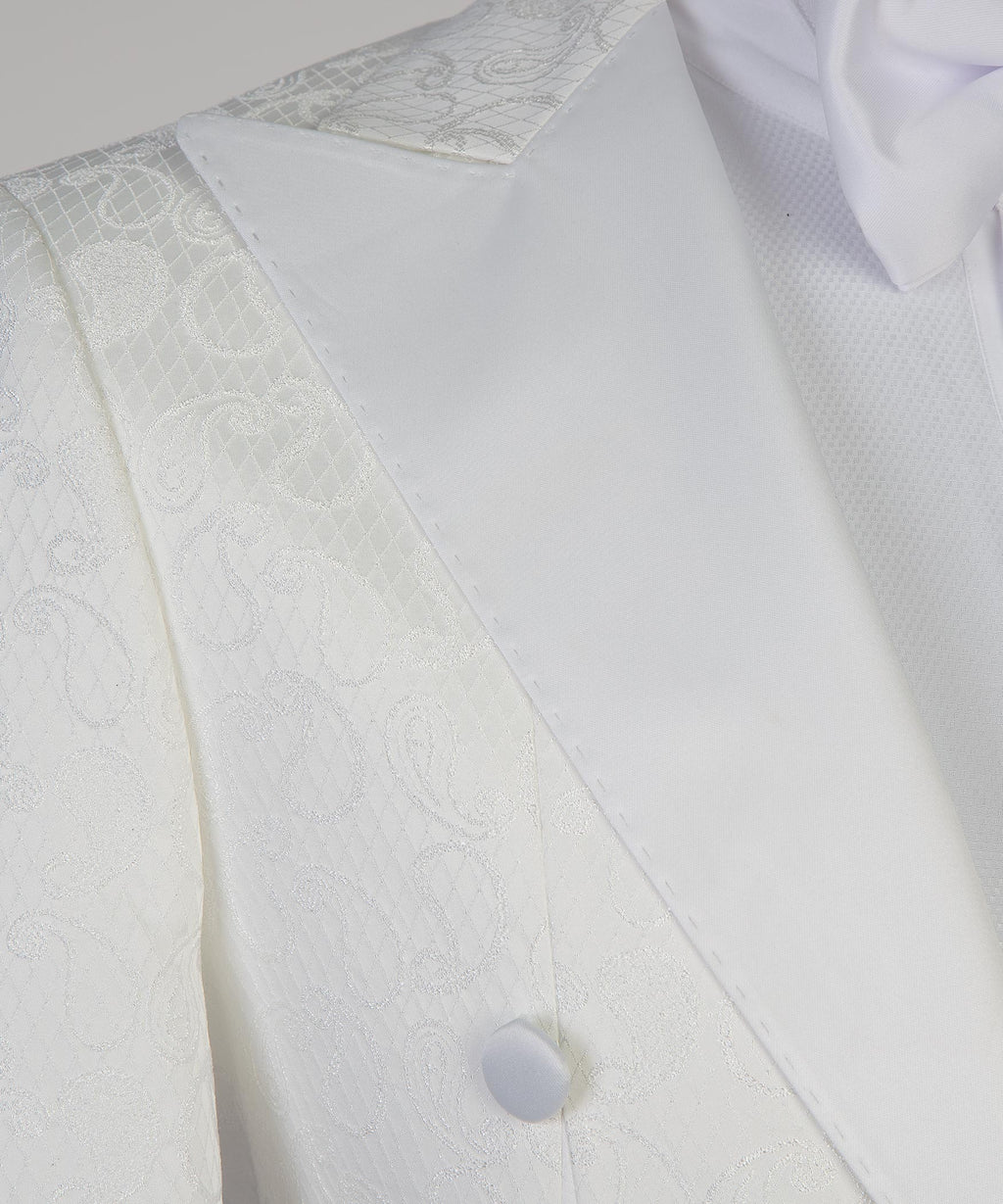 Men's 3 Piece White Tuxedo Suit Peak Lapel