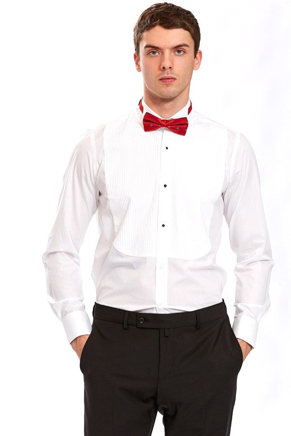 Herren Slim Fit Baumwollhemd Weiß Plissiert – Brenta