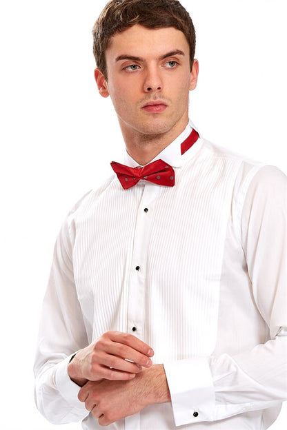 Men's Slim Fit White Cotton Shirt Pleaded- Brenta