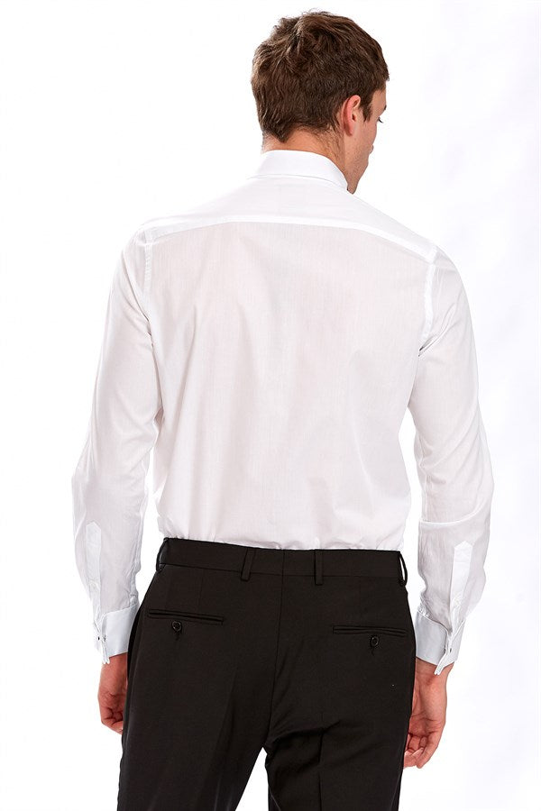 Herren Slim Fit Baumwollhemd Weiß Plissiert – Brenta