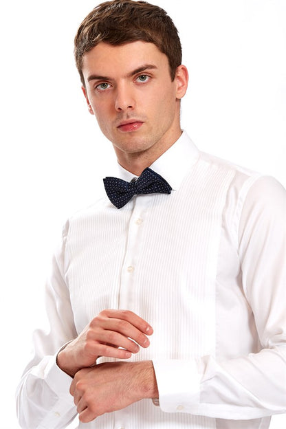 Men's Slim Fit White Cotton Shirt Pleaded- Marzio