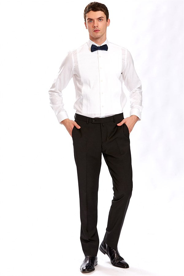 Men's Slim Fit White Cotton Shirt Pleaded- Marzio